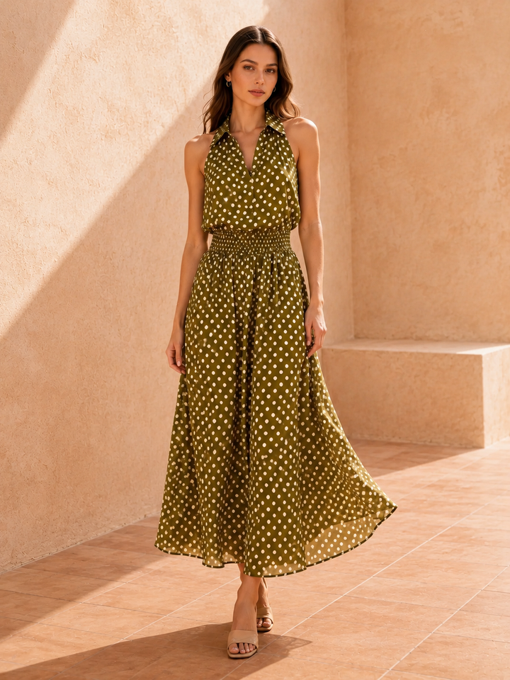 Olive Polka Dot Midi Dress
