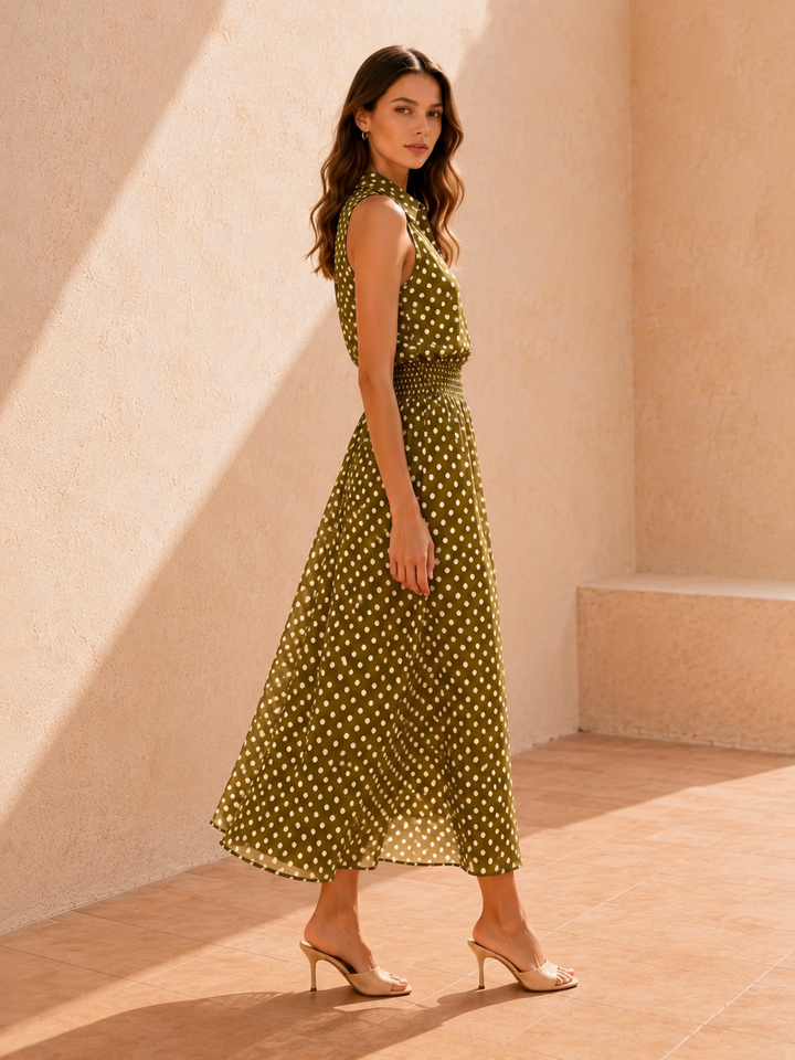 Olive Polka Dot Midi Dress