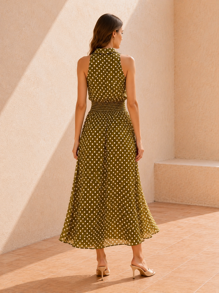 Olive Polka Dot Midi Dress