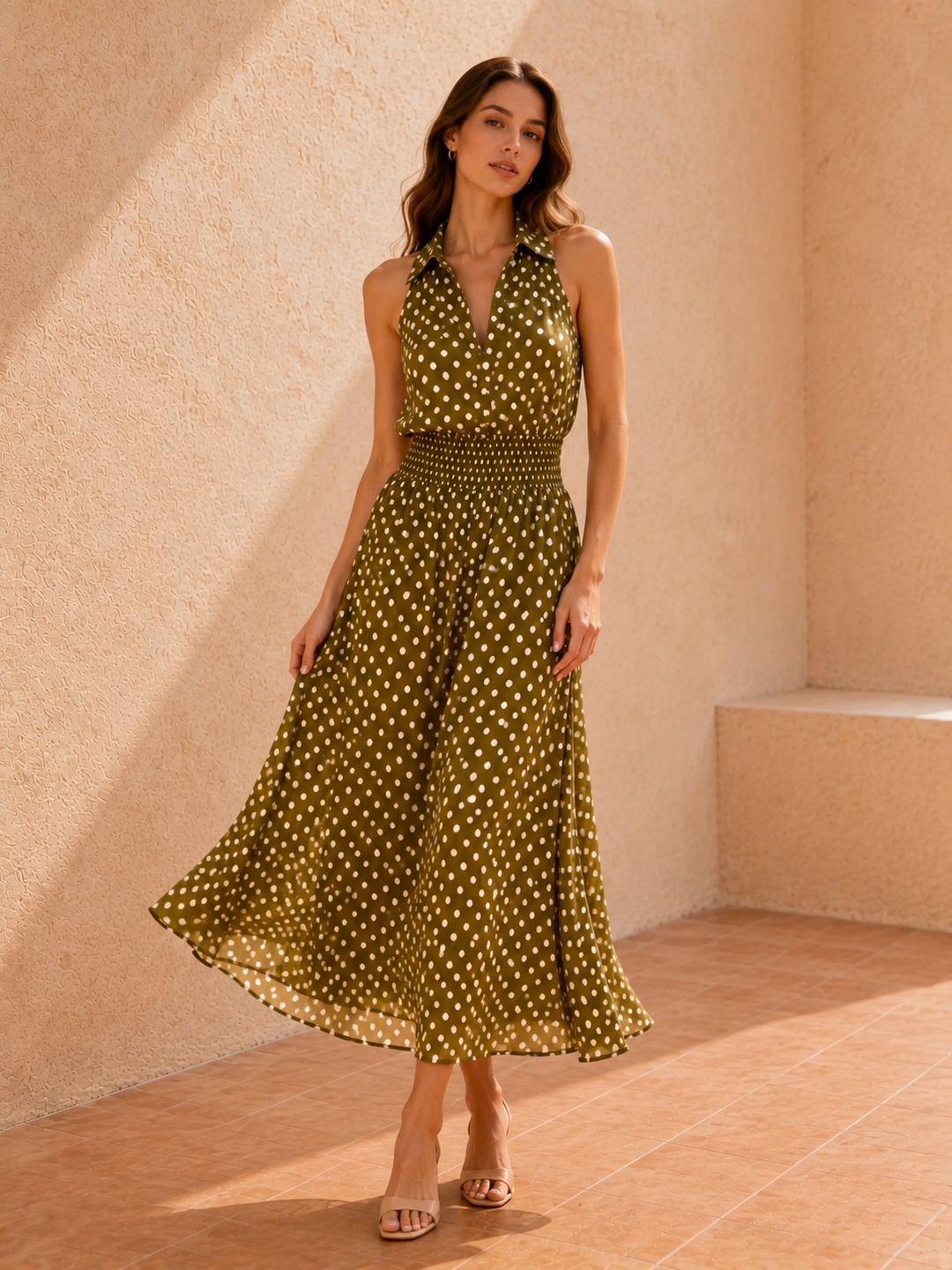 Olive Polka Dot Midi Dress