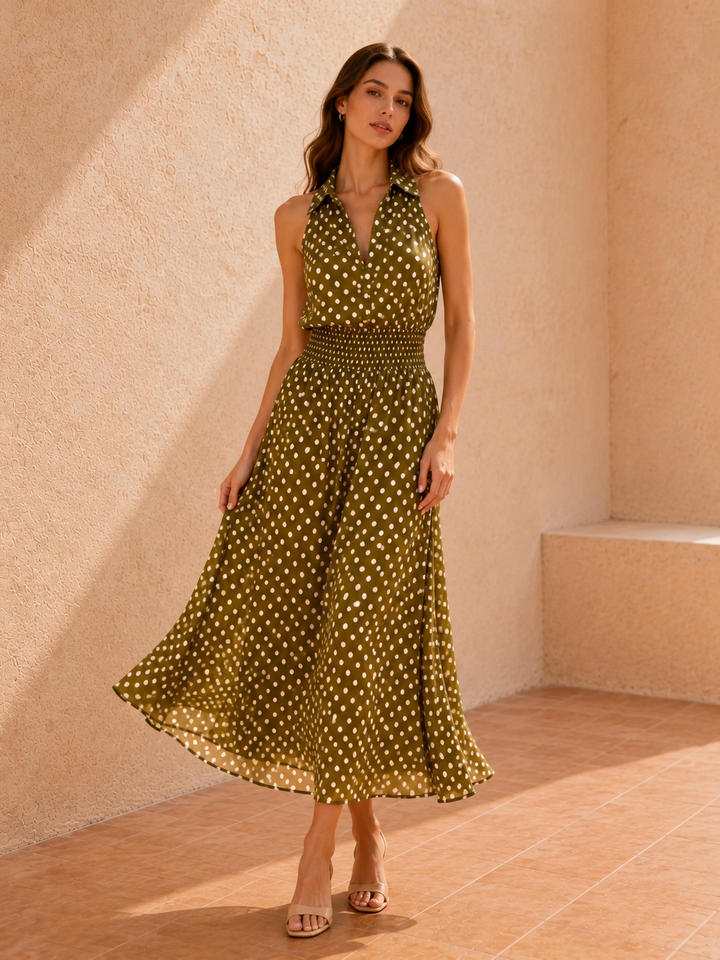Olive Polka Dot Midi Dress
