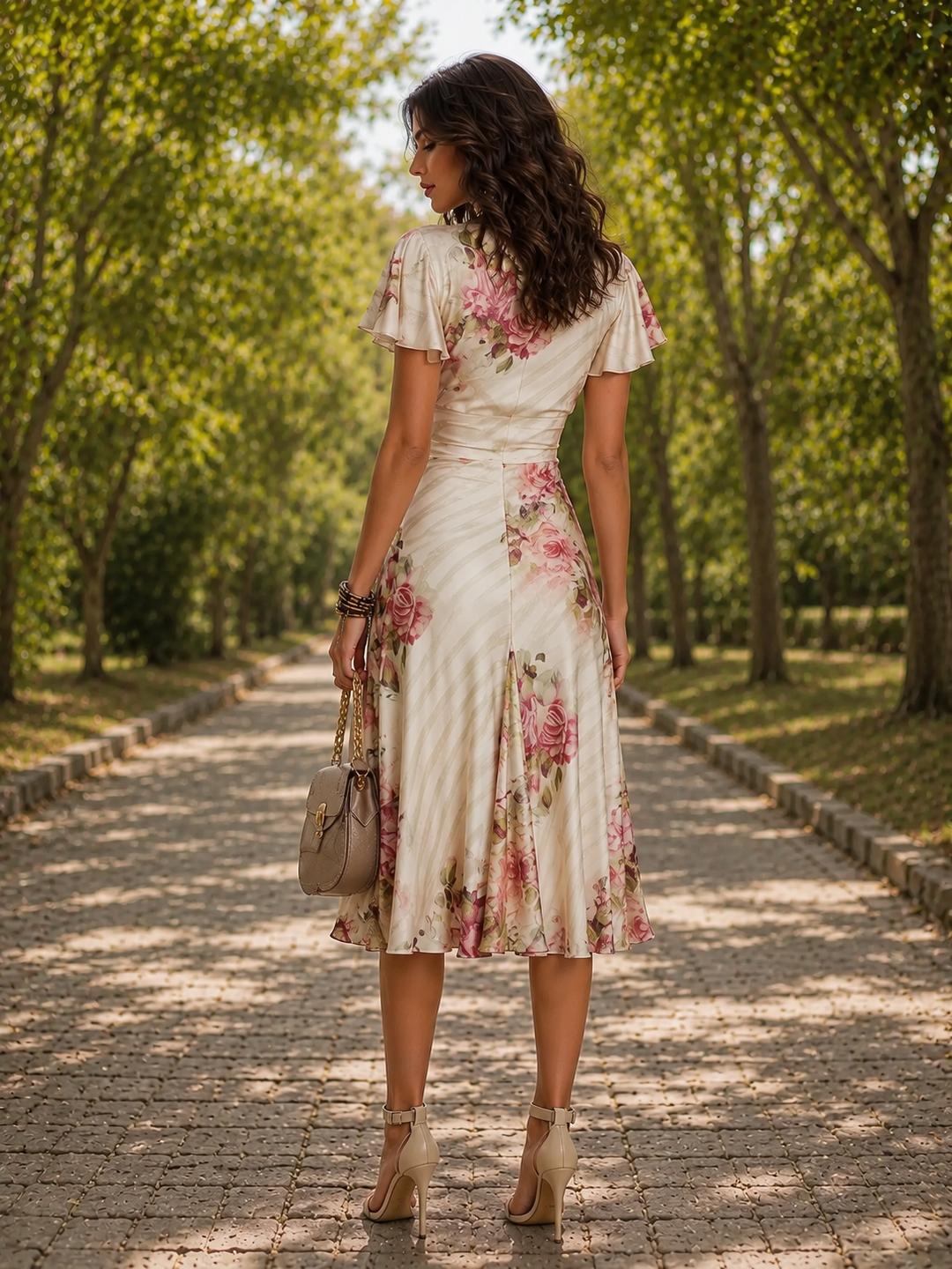Printed V-Neck Midi Dress