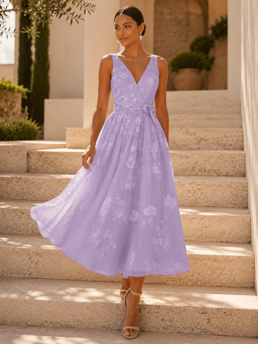 Floral Print V-Neck Dress