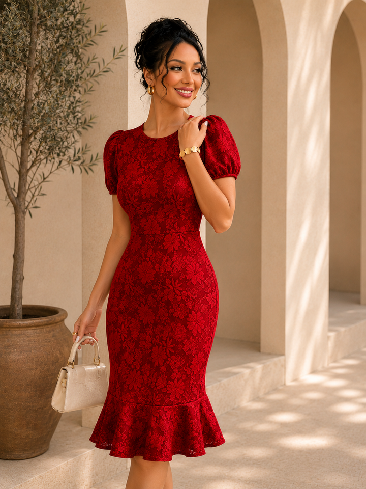 Floral Lantern Sleeve Bodycon Dress