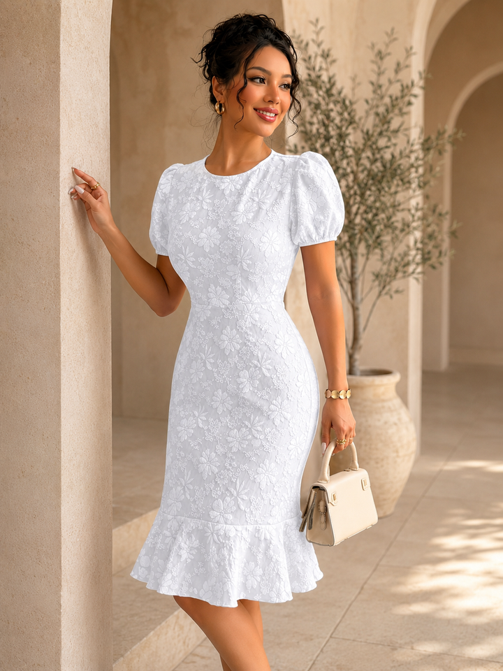 Floral Lantern Sleeve Bodycon Dress
