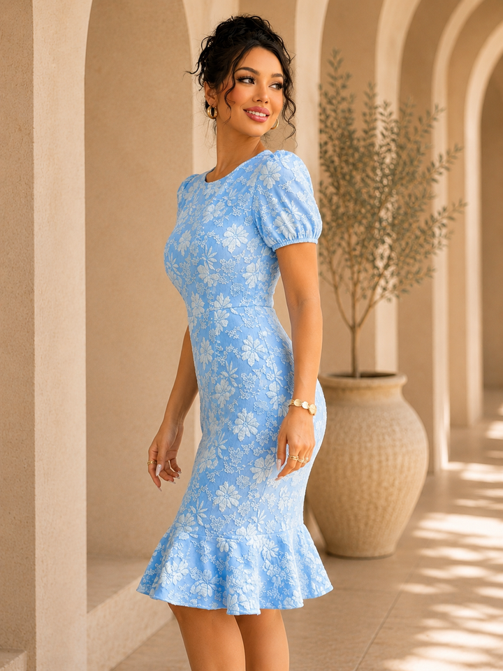 Floral Lantern Sleeve Bodycon Dress