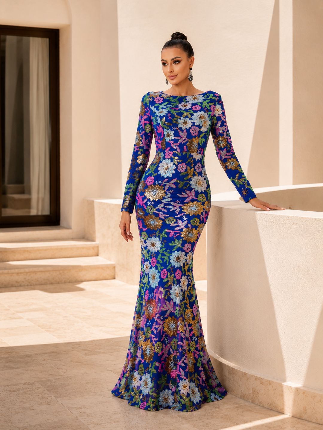 Floral Sequin Mermaid Gown