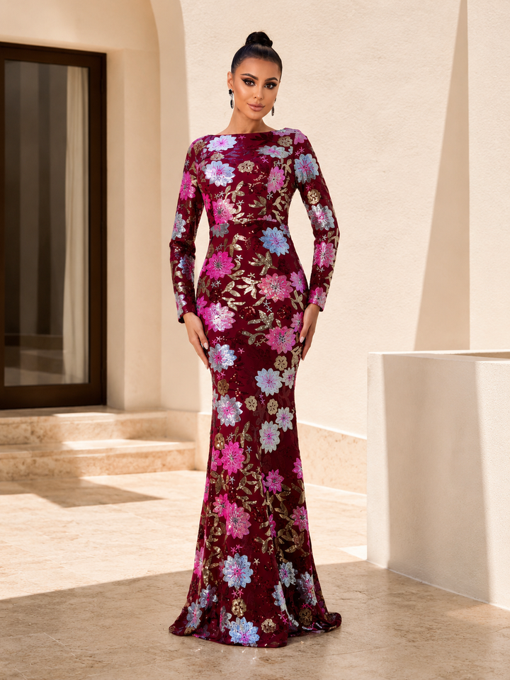 Floral Sequin Mermaid Gown