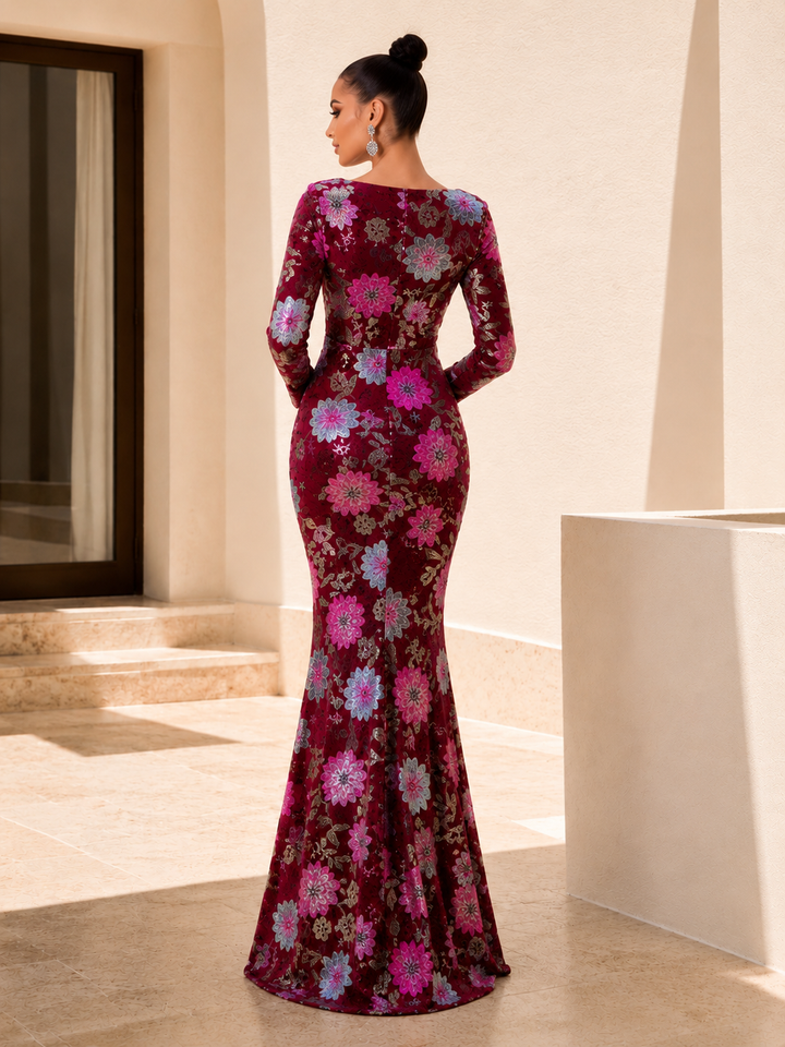 Floral Sequin Mermaid Gown
