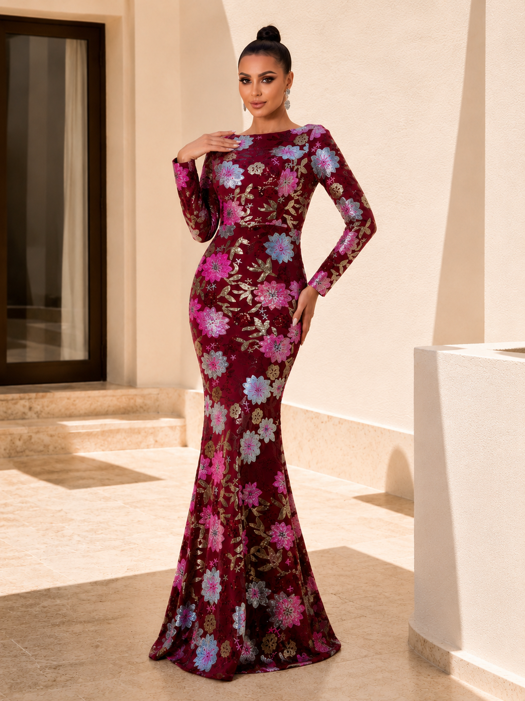 Floral Sequin Mermaid Gown