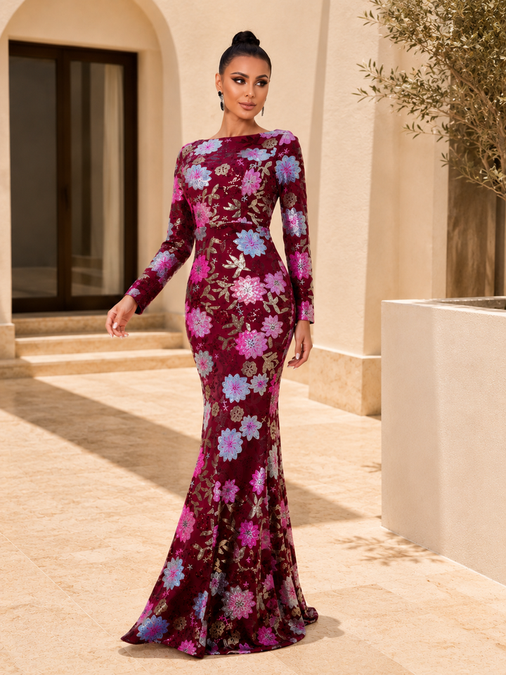 Floral Sequin Mermaid Gown