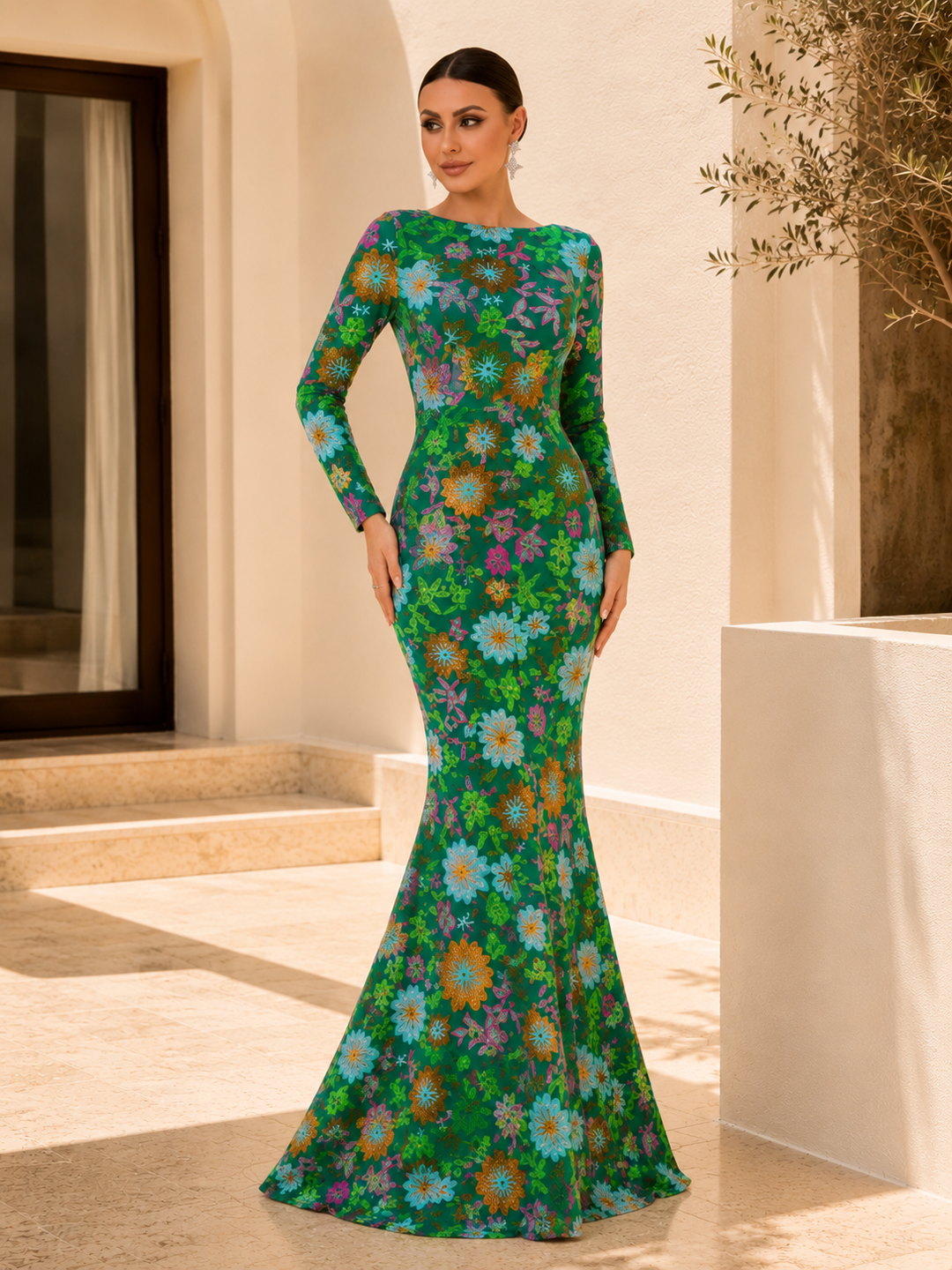 Floral Sequin Mermaid Gown
