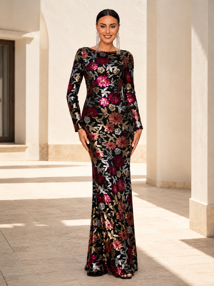 Floral Sequin Mermaid Gown