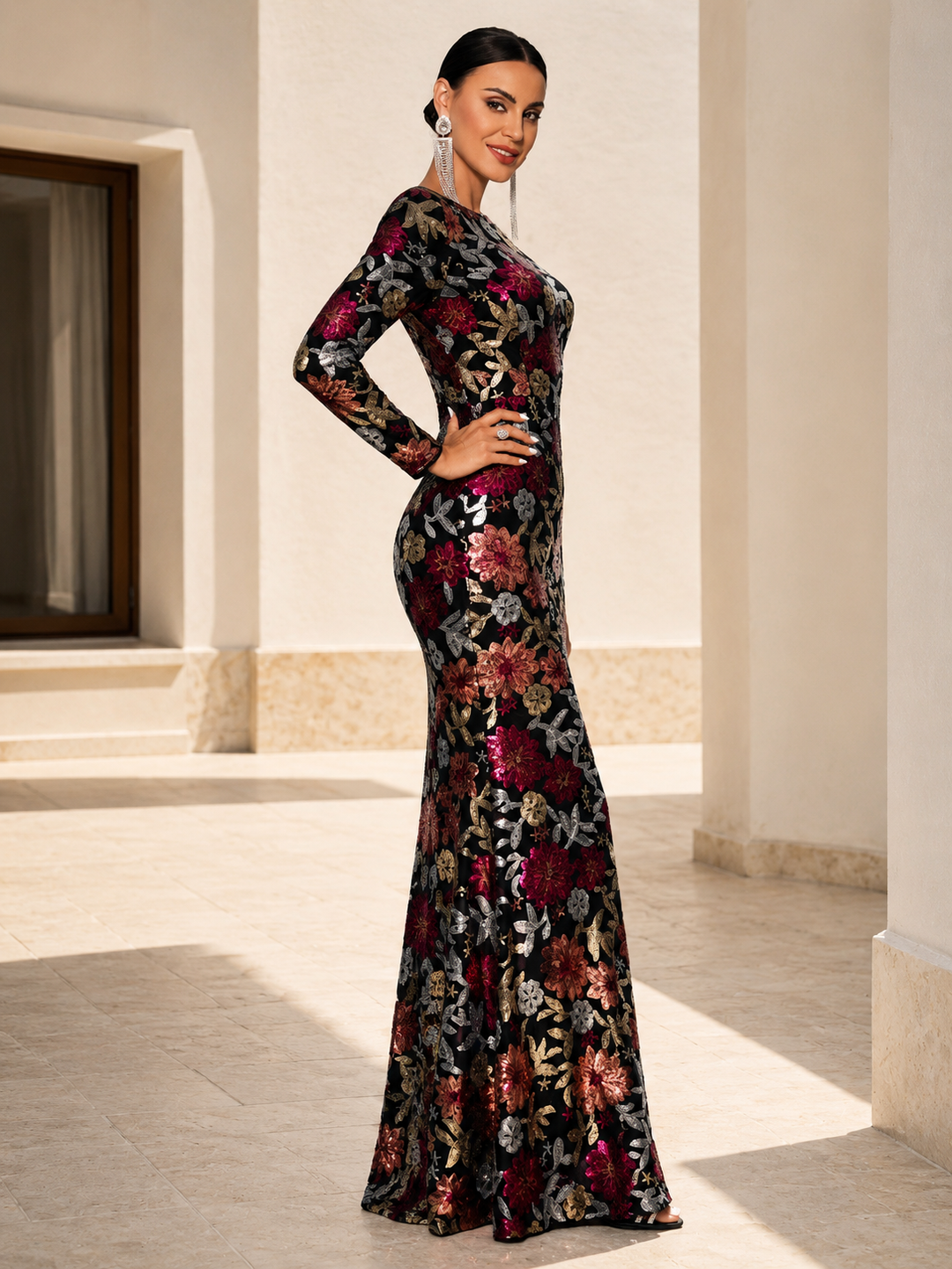 Floral Sequin Mermaid Gown