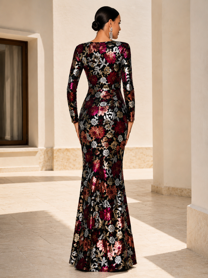 Floral Sequin Mermaid Gown