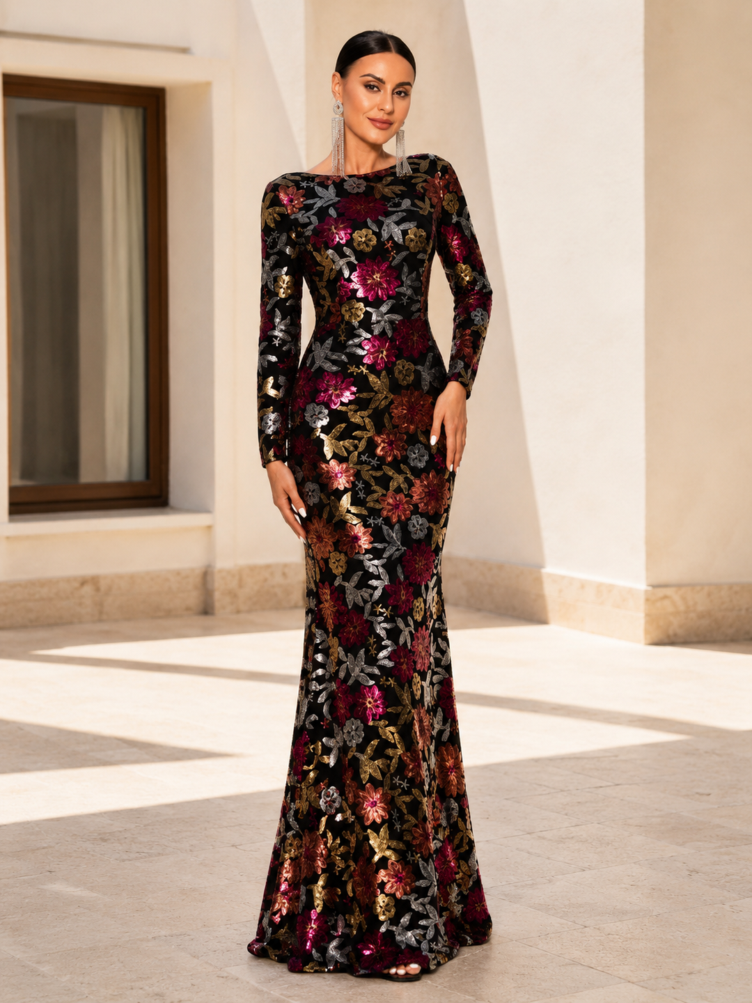 Floral Sequin Mermaid Gown