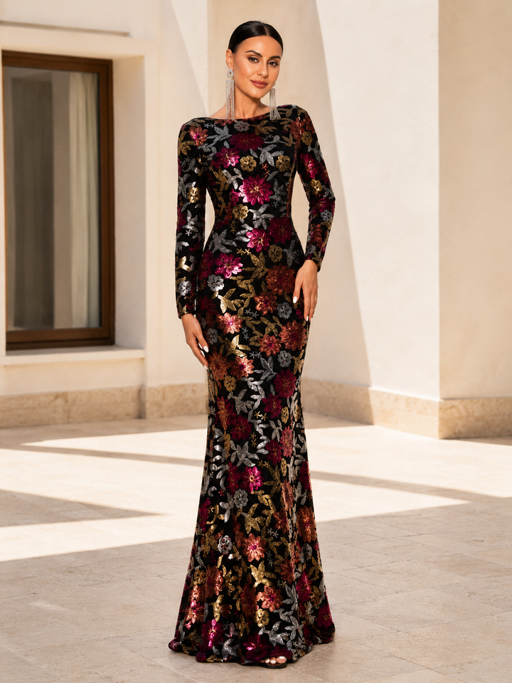 Floral Sequin Mermaid Gown