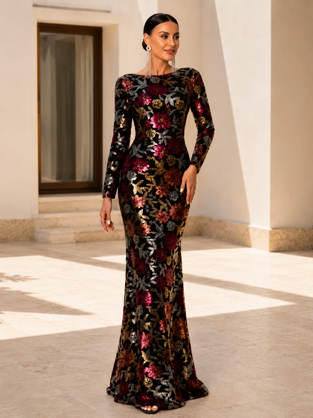 Floral Sequin Mermaid Gown