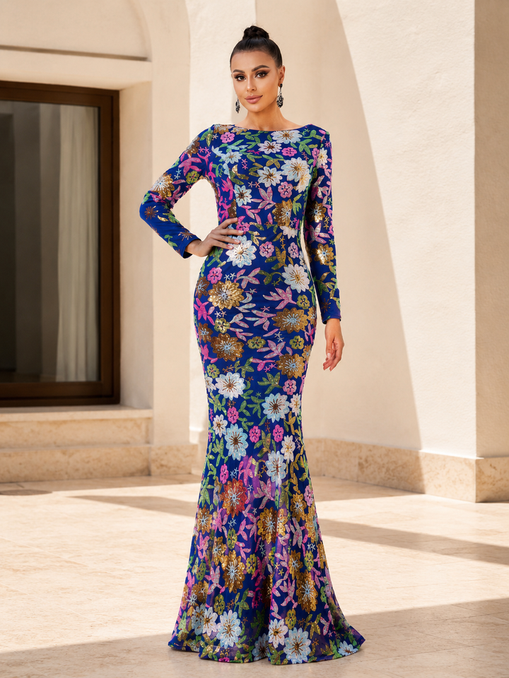 Floral Sequin Mermaid Gown