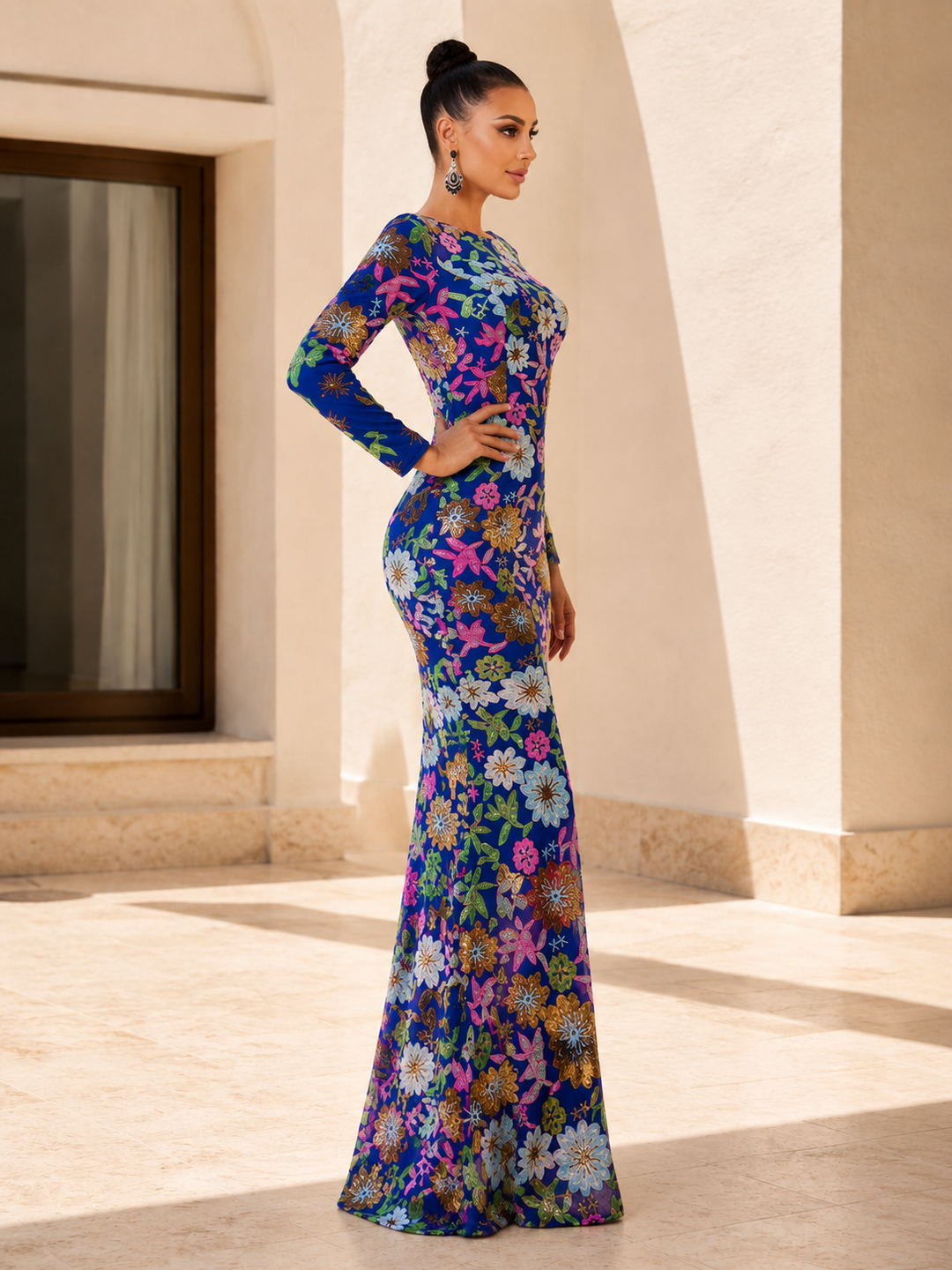 Floral Sequin Mermaid Gown