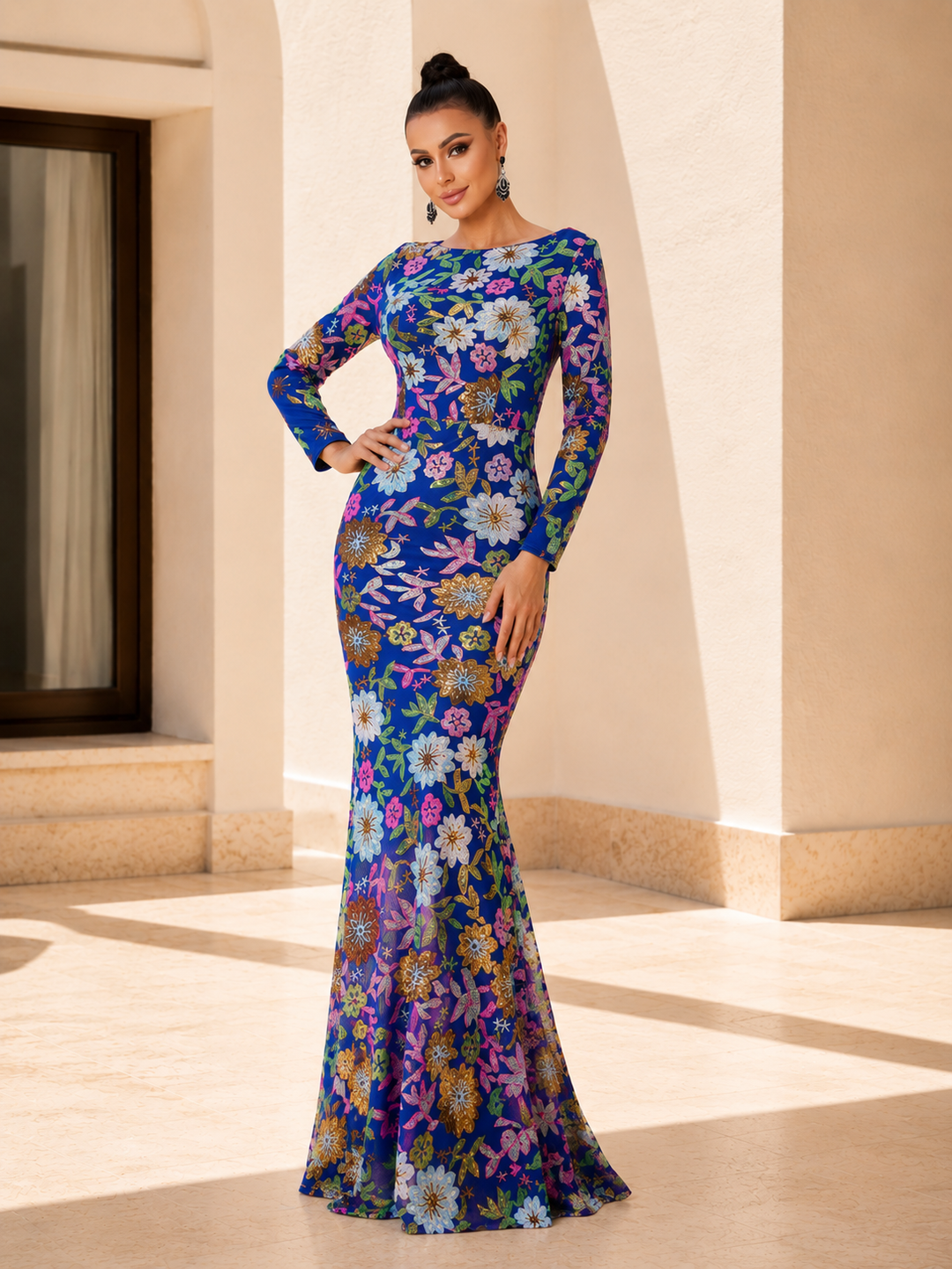 Floral Sequin Mermaid Gown