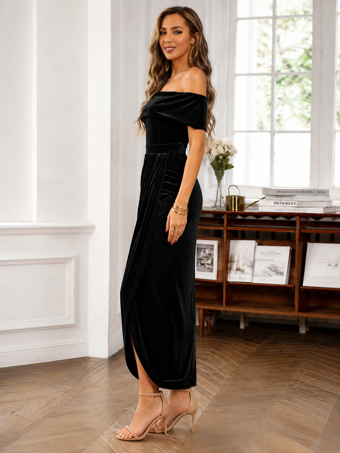 Elevate Your Style with Our Velvet Off-Shoulder Midi Dress