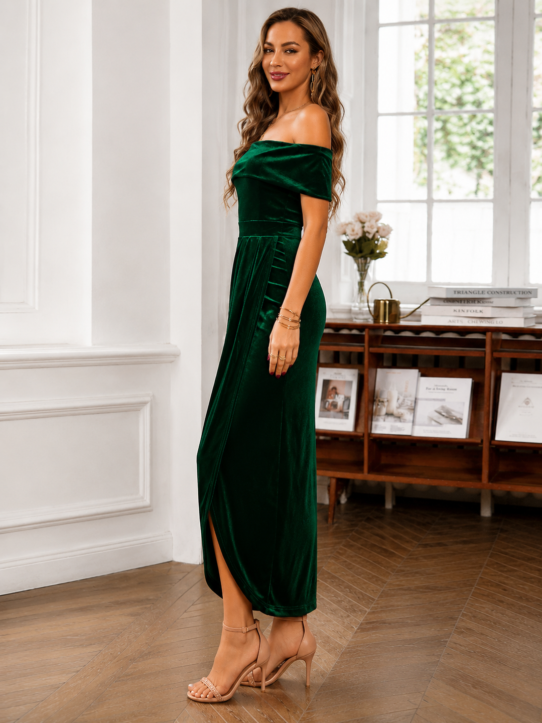 Elevate Your Style with Our Velvet Off-Shoulder Midi Dress