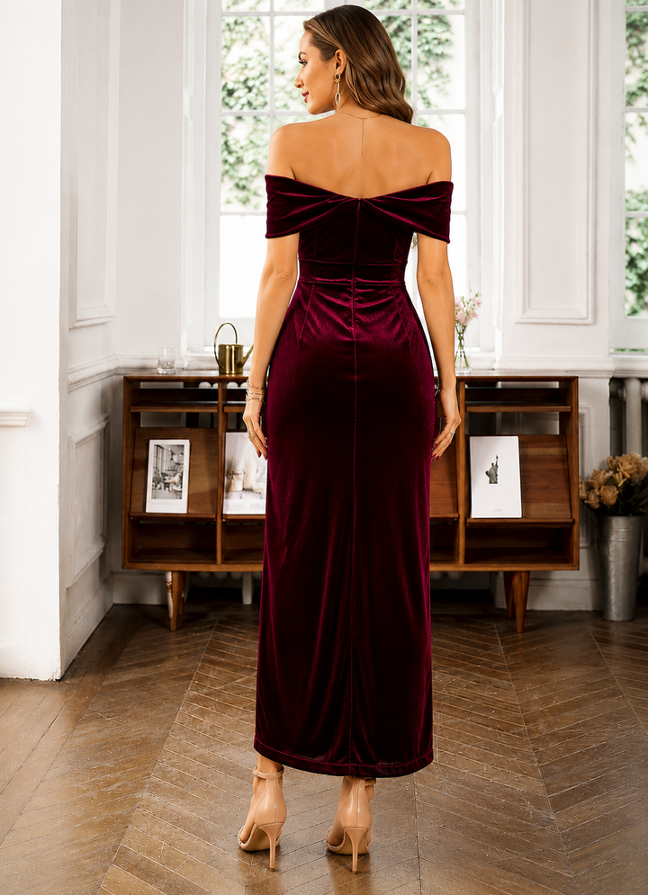 Elevate Your Style with Our Velvet Off-Shoulder Midi Dress