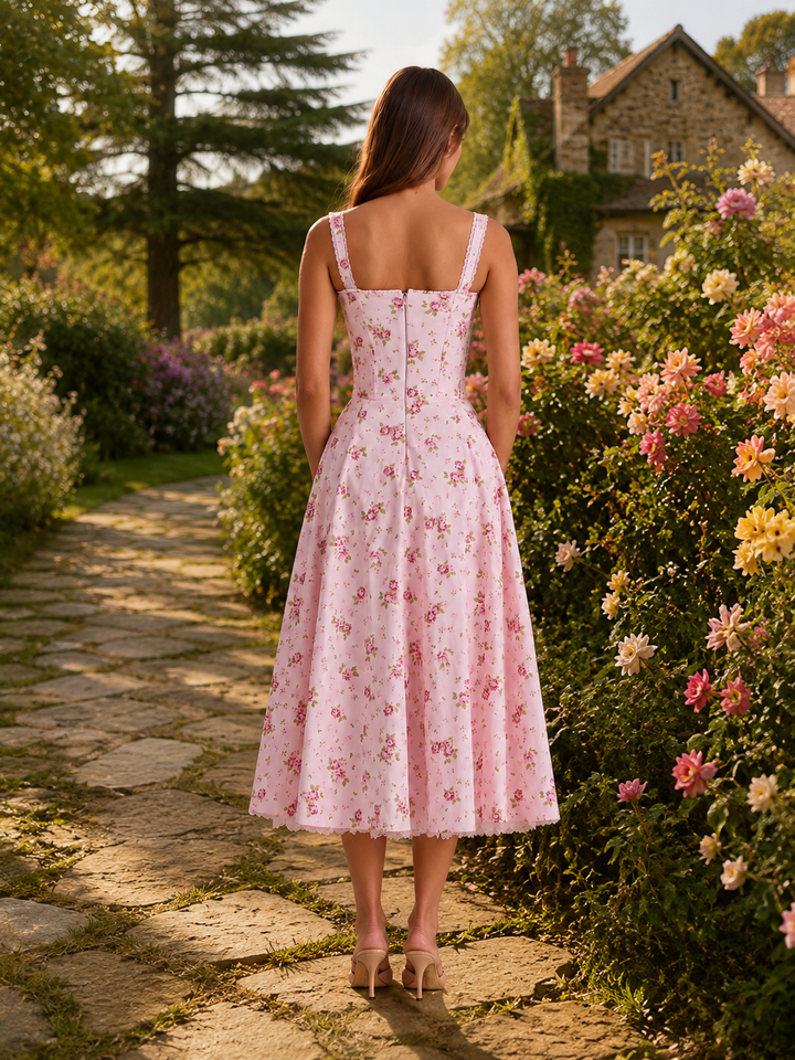 Blush Floral Corset Midi Dress