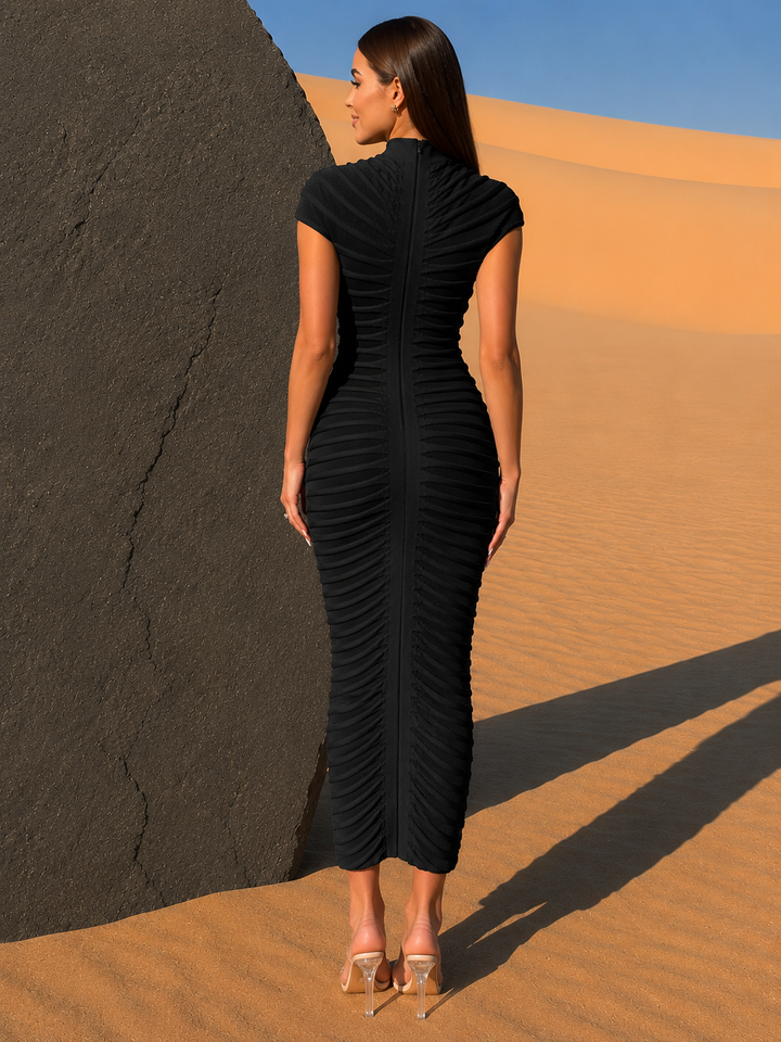 Textured High Neck Bodycon Maxi Dress