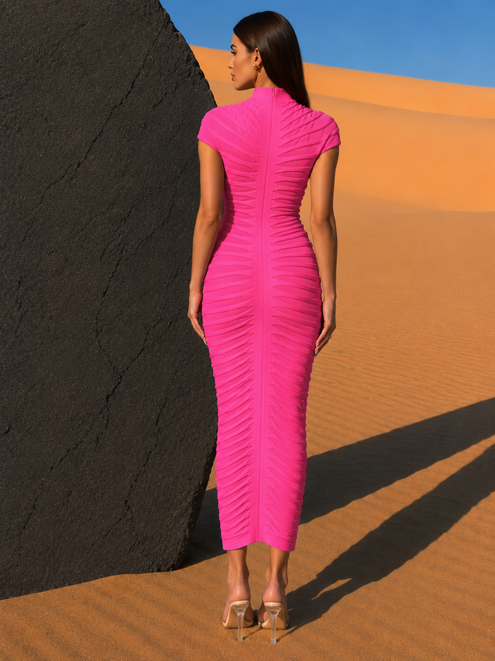 Textured High Neck Bodycon Maxi Dress