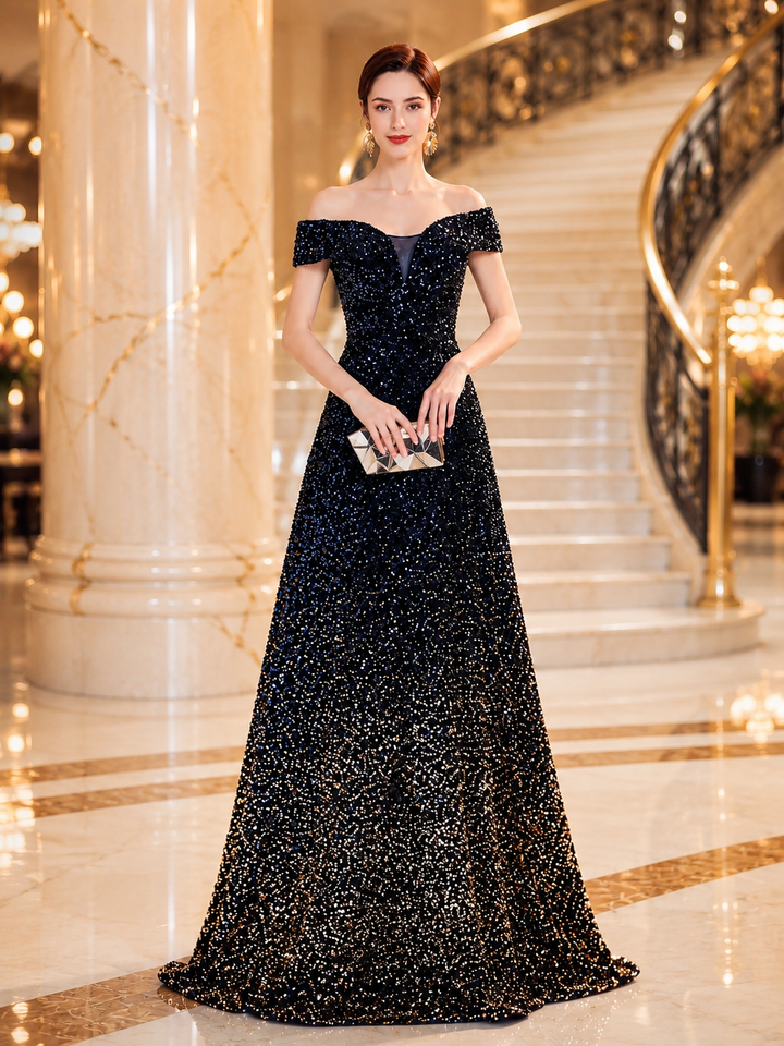 Midnight Blue Sequin Gown
