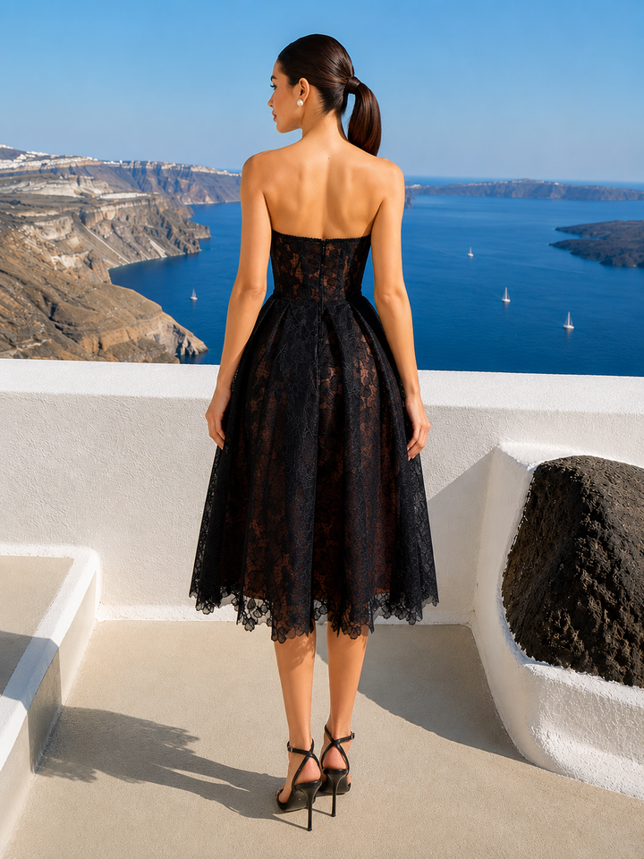 Lace Chiffon Strapless Midi Dress