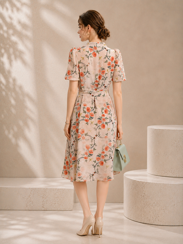 French Floral Silk Midi Dress