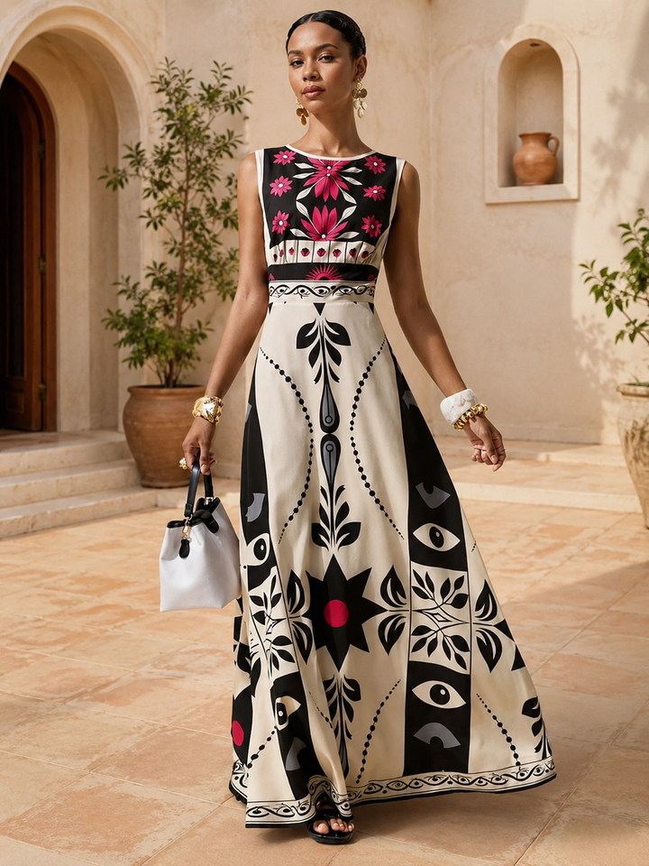 Bohemian Print Sleeveless Maxi Dress
