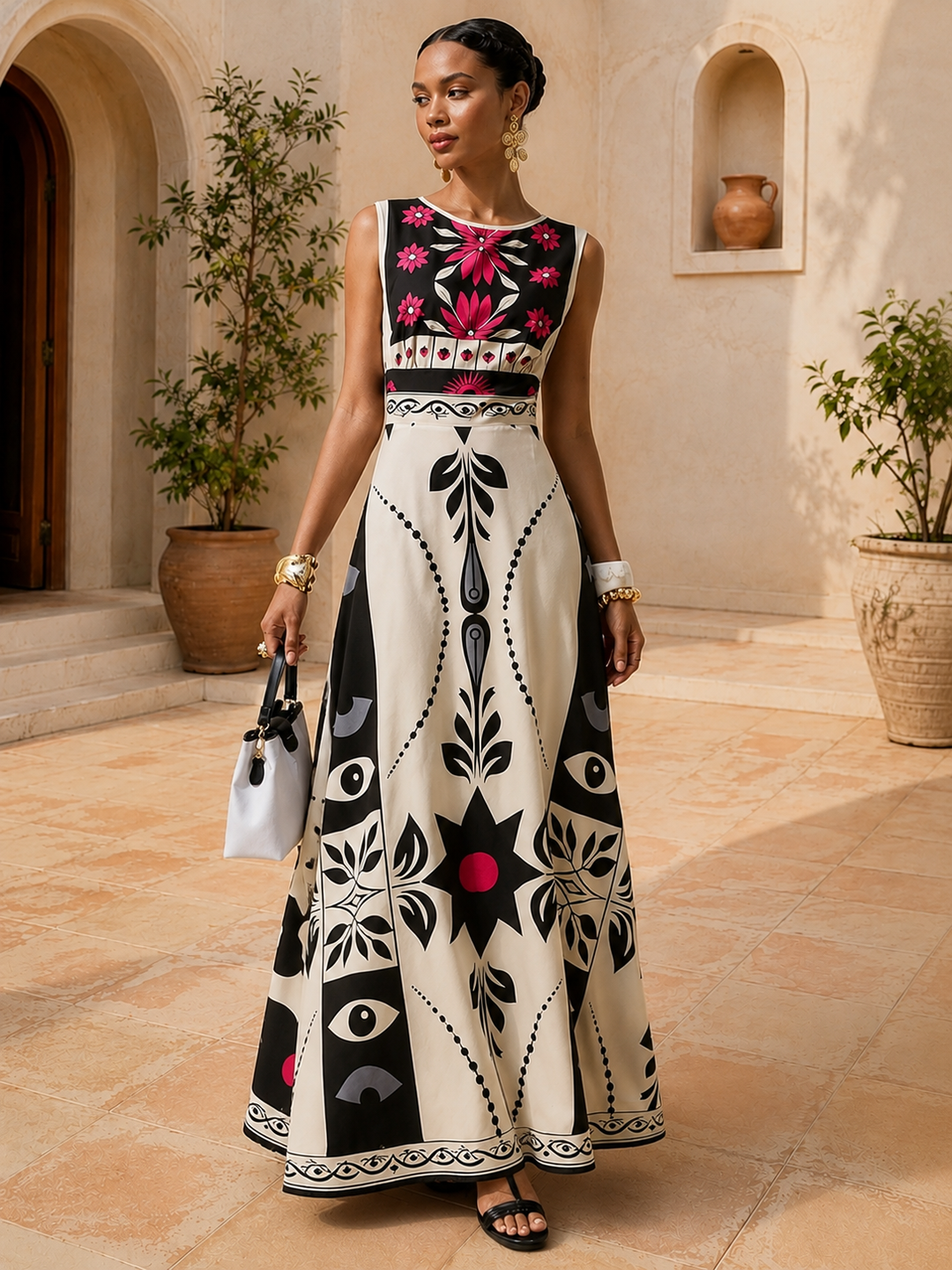 Bohemian Print Sleeveless Maxi Dress
