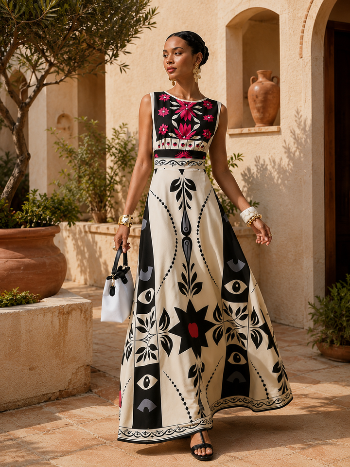 Bohemian Print Sleeveless Maxi Dress