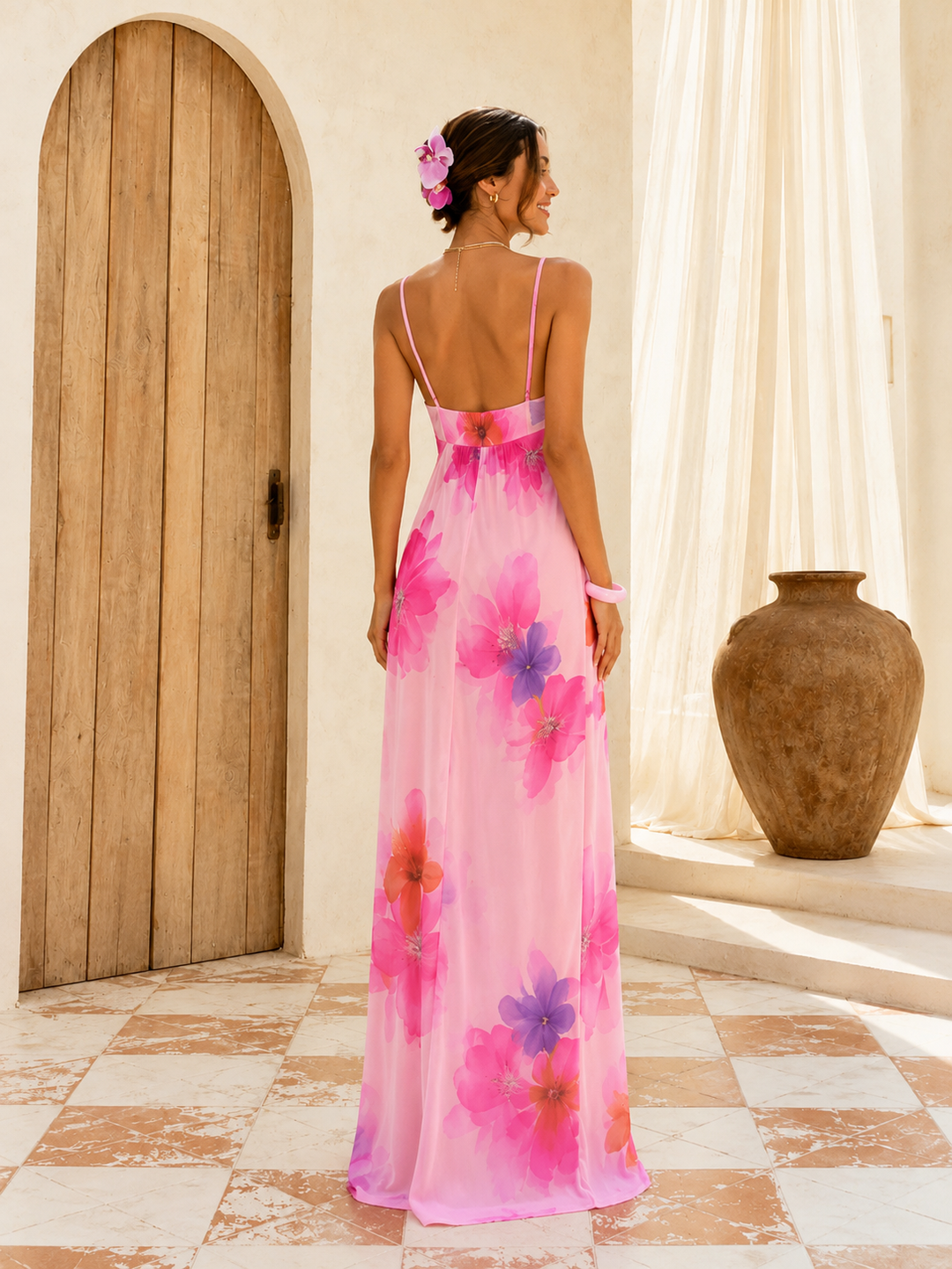 Blush Pink Floral Resort Maxi Dress