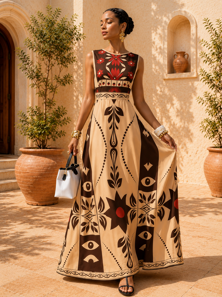 Bohemian Print Sleeveless Maxi Dress