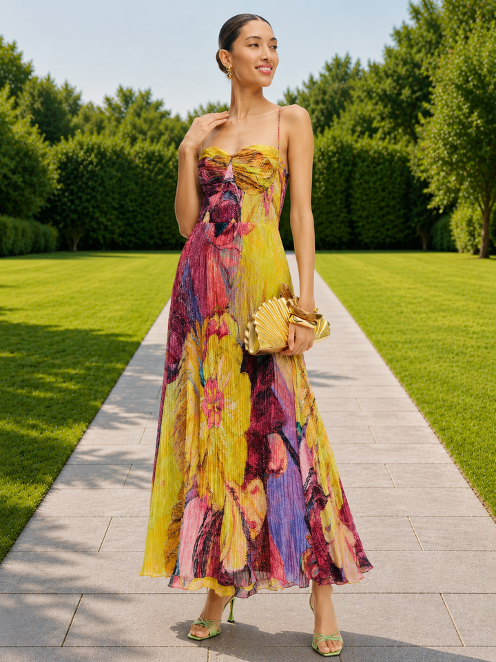 Floral Pleated Maxi Dress