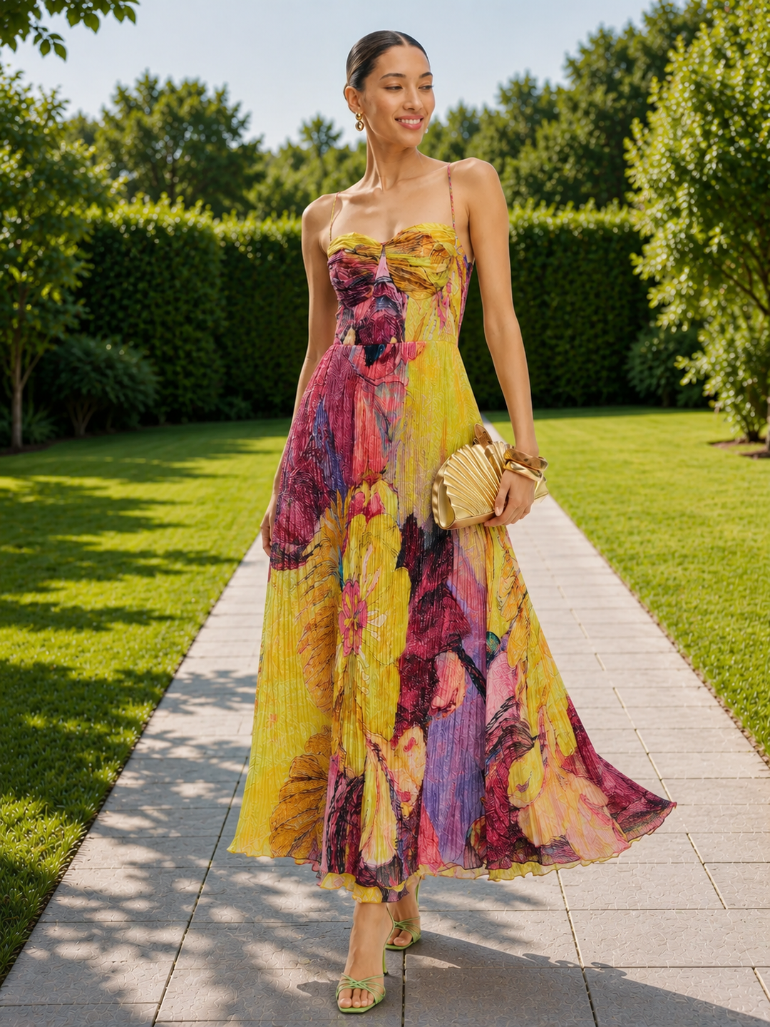 Floral Pleated Maxi Dress