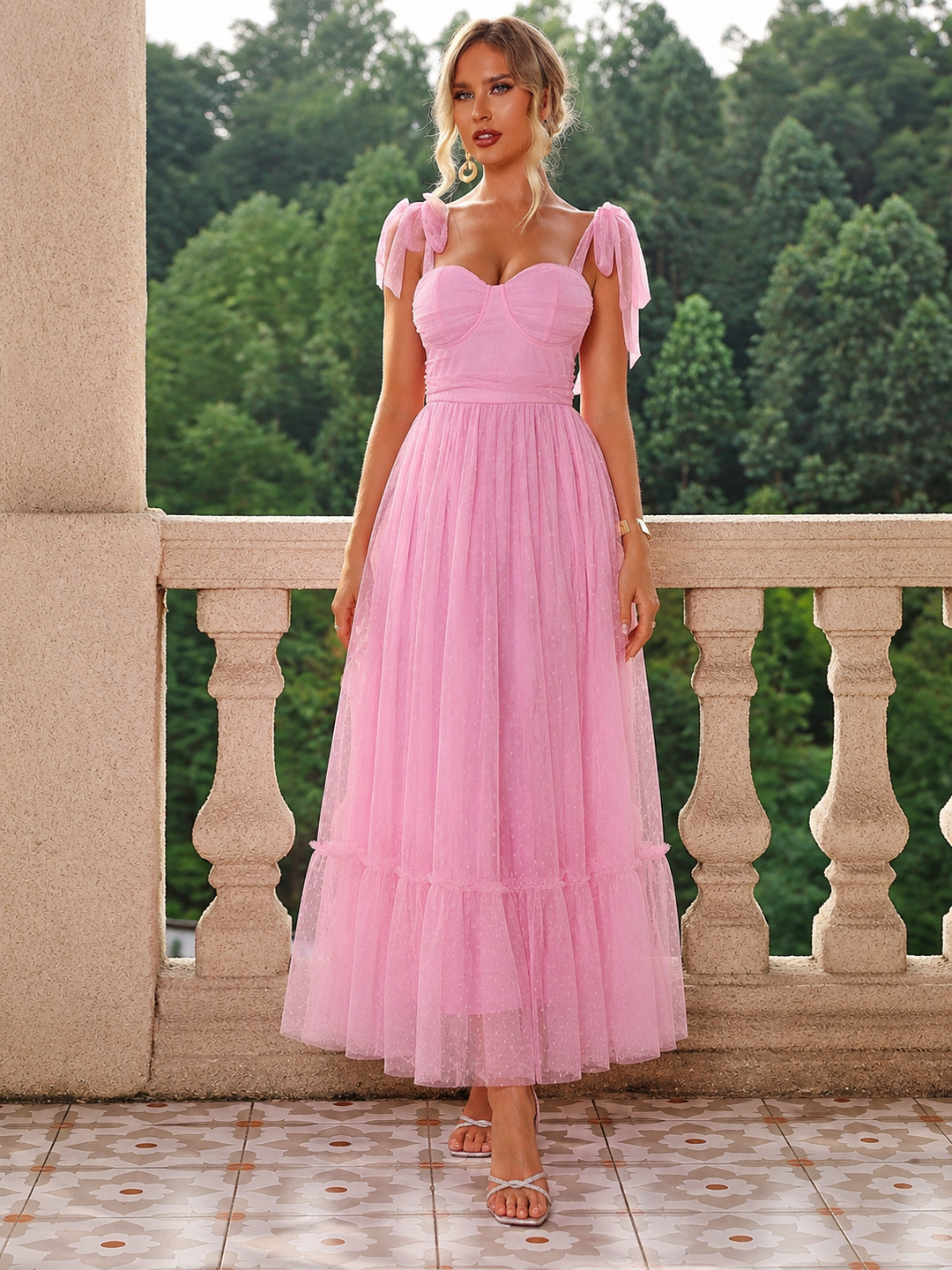 Tulle Midi Dress with a Ruffled Hem