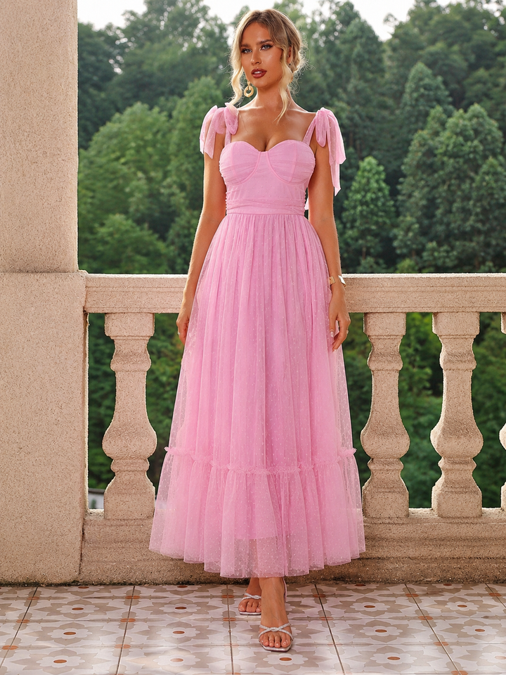 Tulle Midi Dress with a Ruffled Hem