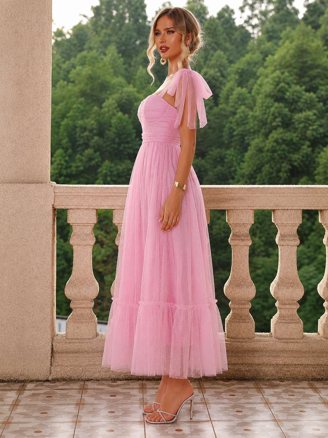 Tulle Midi Dress with a Ruffled Hem