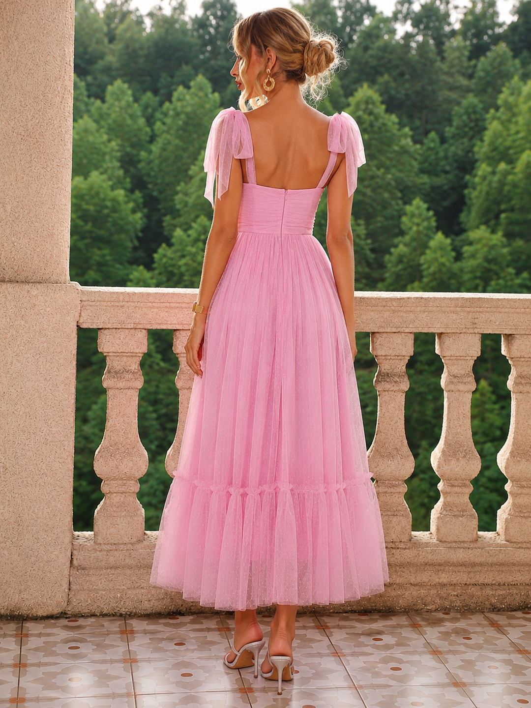 Tulle Midi Dress with a Ruffled Hem