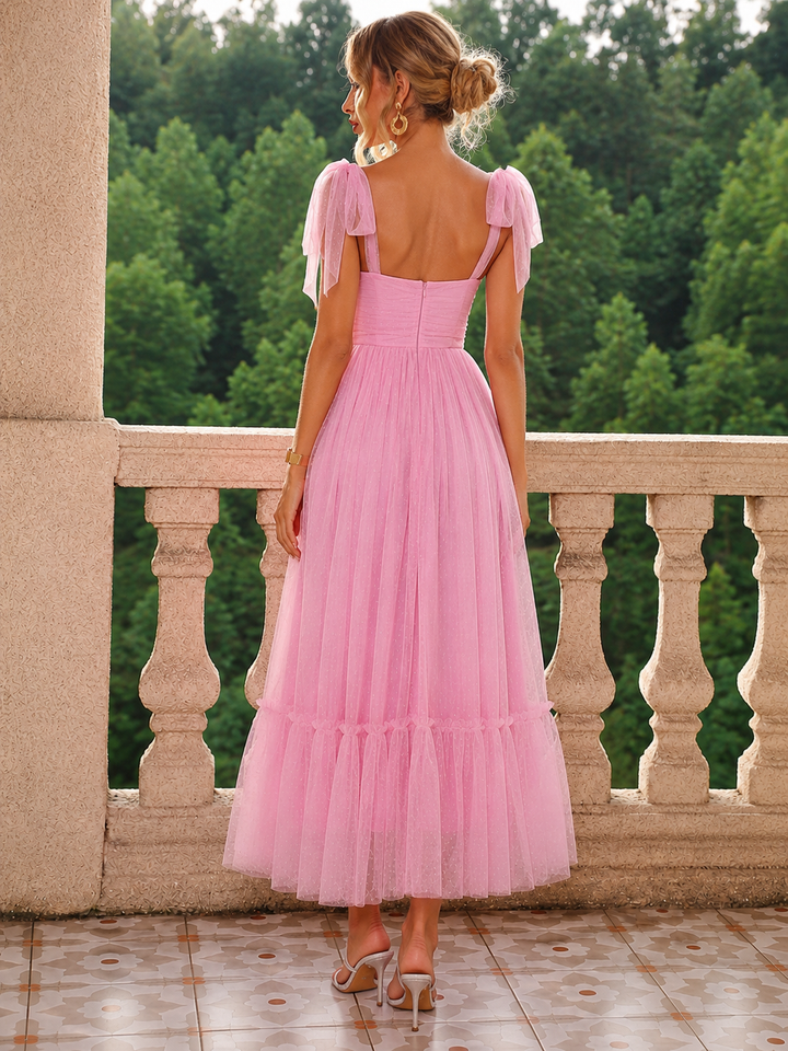 Tulle Midi Dress with a Ruffled Hem