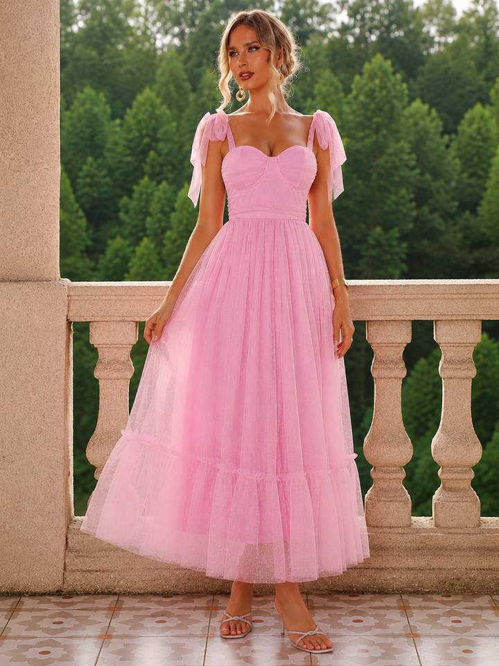 Tulle Midi Dress with a Ruffled Hem