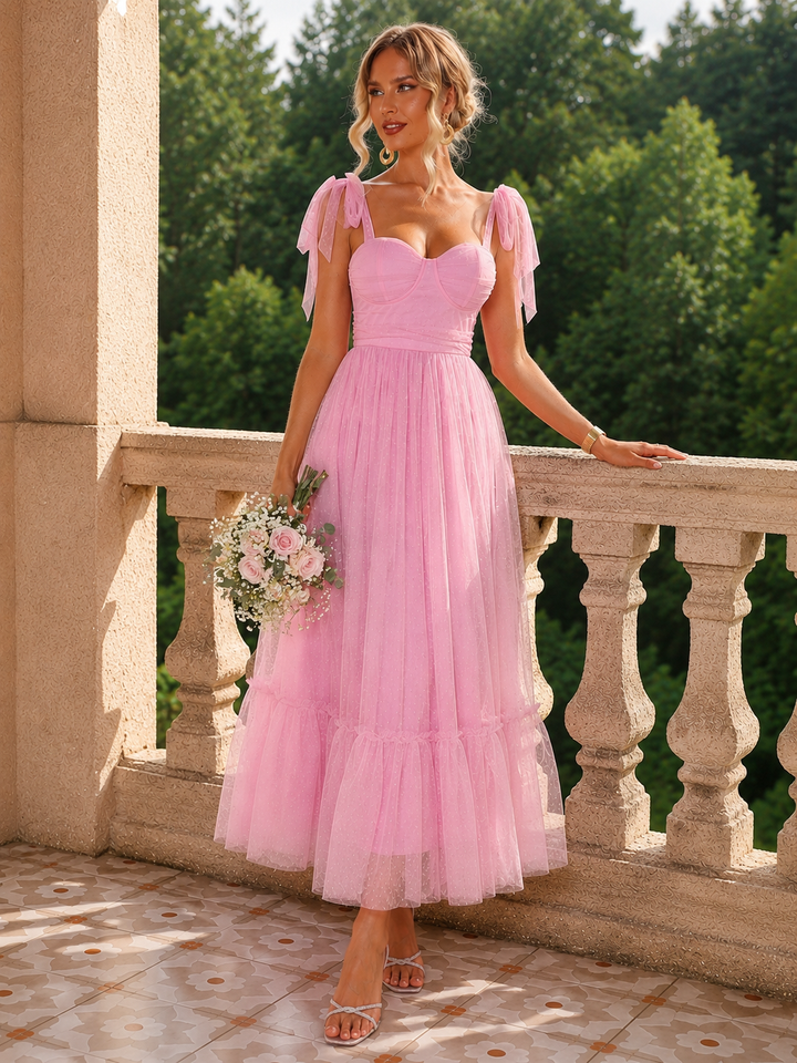 Tulle Midi Dress with a Ruffled Hem