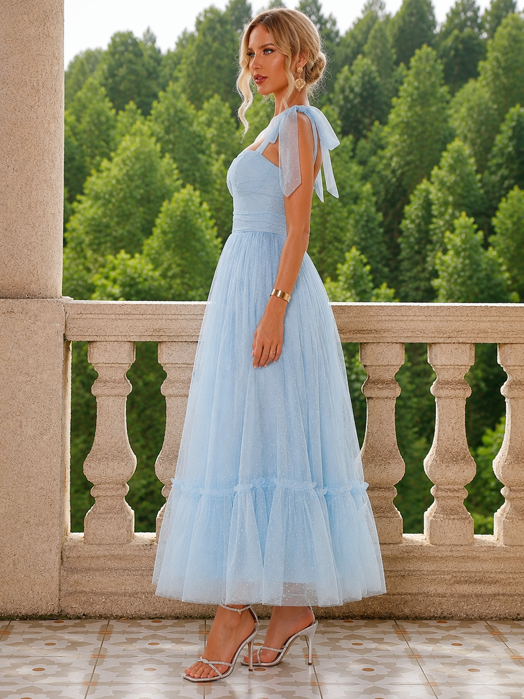 Tulle Midi Dress with a Ruffled Hem