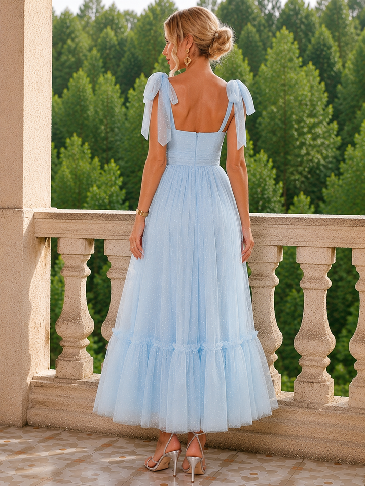 Tulle Midi Dress with a Ruffled Hem